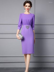 Casual Dresses Luxury Beading Purple For Women 2023 Summer Party Prom Vestidos Elegant Half Sleeve Straight Black Robe Femmes Office