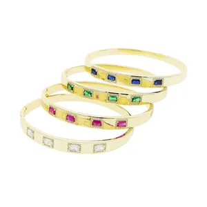 Women Lady Wedding Rainbow Armband Paled Colorful Inlaid Bling CZ Square Crystal Bangle Trendy 60mm smyckespresent