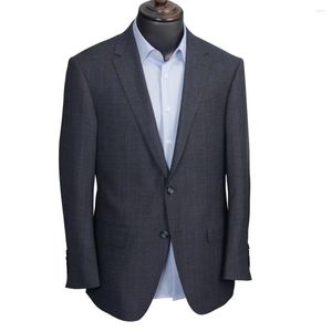 Men's Suits 2023 Spring Fashion Luxury Wool Super 120 Pure Flannel Tailor Made Dark Gray Plaid Custom