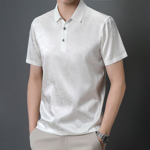 Polos masculinos de alta qualidade de seda real 100% rosa camisas para homens de verão de cetim branco elegante camisetas de trabalho de golfe de golfe