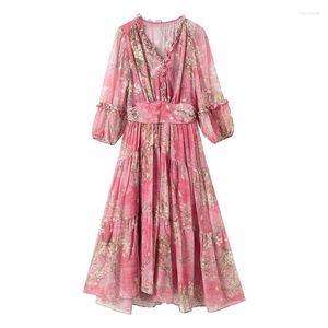 Casual Dresses Silk Flower Dress Women's Spring and Summer Clothing French High-end utsökt midja 78023