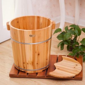 Bathtubs High fir foot bath barrel foot bath barrel footbath wooden barrel foot bath tub home with lid