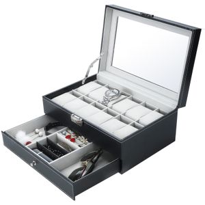 Scatole per orologi Custodie 12 slot in pelle PU con chiusura a chiave Custodia per gioielli da donna per uomo espositore per cassetti 2Tier Organizer Showcase 230509