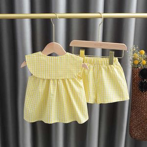 Conjuntos de roupas verão bebê menina bonito frutas algodão meninas xadrez doce princesa 2pcs terno crianças crianças vestidos