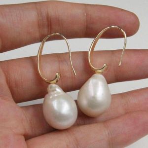 Dangle Earrings Huge 11-13mm White Waterdrop Baroque Pearl 18k Gold CARNIVAL Easter Cultured Hook Aquaculture Women Party Year