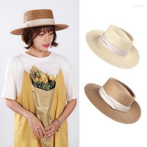 Wide Brim Hats Women Woven Straw Banded Sun Hat Vacation Flat Sunscreen Beach