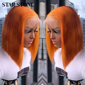 Hair Wigs ombre cor curto bob 1b laranja renda humana front straight brasileiro remy para mulheres fechamento sem fúria 230510