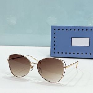 2023 Damen Herren Hochwertige Mode Sonnenbrille Gold Dünner Metallrahmen Hellbraun Farbverlauf Ovale Brille mit Box erhältlich