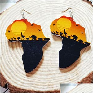 Dangle Chandelier Fashion Wood Africa Maptribal Earrings Engraved Tropical Black Women Earring Vintage Retro Wooden Africa Dhgarden Dh2Tf