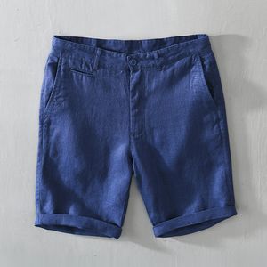 Men's Shorts L8216 Mid Waist Linen Beach Shorts Summer Men Simple Business Casual Straight Pockets Solid Color Zipper Work Knee Length Pants 230510