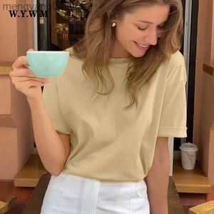 Koszulka damska WYWM Bawełniane złożone rękawy Tshirty Kobiety Summer Solid Design T koszule Panie Los Lose Bottom TEE OTWARE LOW Tops T230510