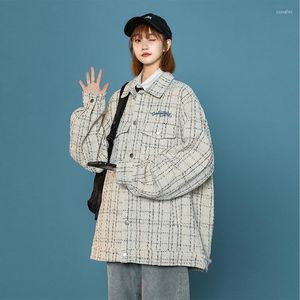 Women's Jackets YASUGUOJI Streetwear Autumn Letter Embroidered Plaid Jacket Women Korean Fashion Lapel Loose Single Breasted Shirt