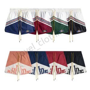 Mens Shorts Rhude Designers Verão Solto Running Fitness Beach Streetwears Moda Meia Calça Contraste Cor Costura Calças de Luxo Tamanho S-XL