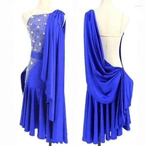 Stage Wear High-End Latin Dance Dress Competition Costume Party Women Royal Blue Crystal Belt Suit Sexy Backless BL4522