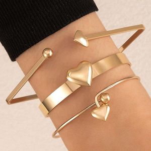 Link Bracelets Punk Style Alloy Heart Opening Bracelet With Three-Dimensional Peach Square Personality Three Piece Set