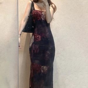 Casual Dresses Y2K Floral Midi Dress Spaghetti Strap Sexy Sundress Women Backless Night Party Grunge Bohemian Beach Vintage 90s