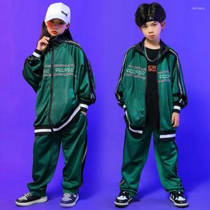 Scene Wear Kids Kpop Outfits Hip Hop Clothing Green Oversize Jacket Casual Sweat Pants For Girl Boy Jazz Punk Dance Costume Clothes