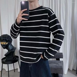 Men's T Shirts Stripe Men Long Sleeve Tshirt Male Shirt Top Tee Loose Casual Harajuku Clothing Black/White/Grey