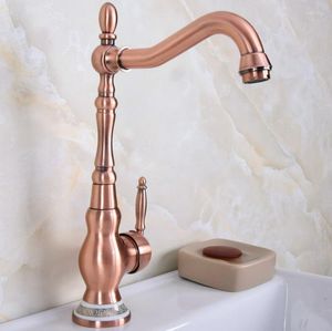 Rubinetti da cucina Rame rosso antico Foro monocomando Montaggio su ponte Rubinetto per lavello Beccuccio girevole Lavabo da bagno Rubinetto freddo e miscelatore 2nf641