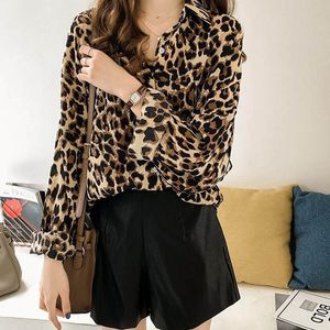 Blusas femininas camisas de moda feminina tops e elegante manga longa V camisa de leopardo de pescoço lixo solto de química femme blusa feminina streetwear 230510