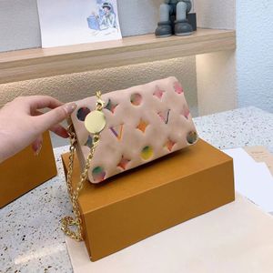 Çok renkli kabartmalı tasarımcı kadın omuz çantaları zincir yüksek kaliteli mini crossbody çanta gerçek deri çanta cüzdanları cüzdan klasik çiçek mektubu hediye kutusu ile