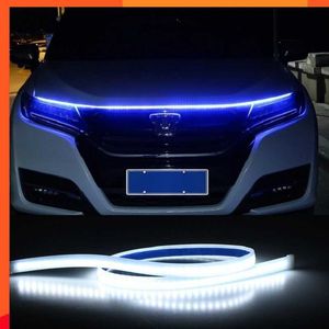 Yeni Araba Hood Gündüz Koşu Işık Şeridi 120cm 150cm Su Geçirmez Esnek LED Otomatik Dekoratif Atmosfer Lamba Ortam Arka Işığı 12V