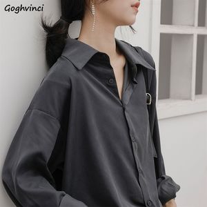 Kvinnors blusar skjorta långärmad solida skjortor lös enkel modeknapp upp vintage koreansk stil eleganta toppar tändskrage bf chic 230510