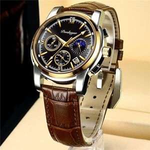 Wristwatches POEDAGAR Man WristWatch Chronograph Sport Men Watch Military Army Top Genuine Leather Calendar Male Clock Gift 805