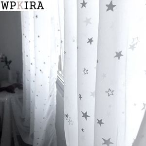 Cortina branca brilhante estrelas de lasca de tule cortinas para crianças da sala moderna