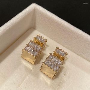 Stud Earrings Cube Square Women's Luxury Temperament Geometric Niche Advanced Sense Fine Small Front And Back Silver Needle