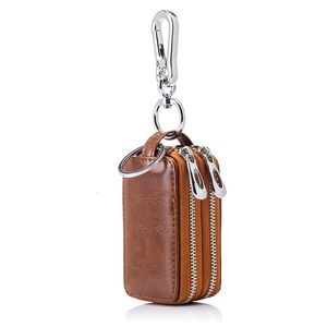 Bag Organizer Genuine Cow Leather Home Car Keys' Double Pocket Zipper Mini Wallet Earth Yellow Men Women's Key Holder Transparent 230509