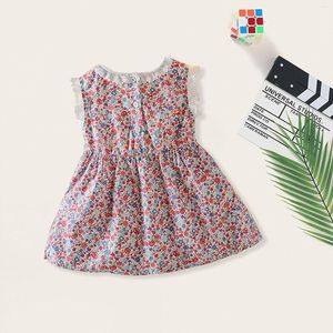 Vestidos femininos de verão moda pequena e média meninas floral sling princesa um vestido de linha de linha de linha perfeita