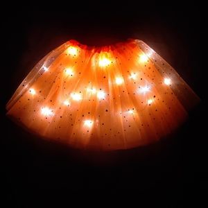 Saias Luz Led Led Girl Kids Roupas Estrela Tutu Skirt Princesa Party Tutus Tulle Pettiskirt Child Ballet Dance Year Orange 230510