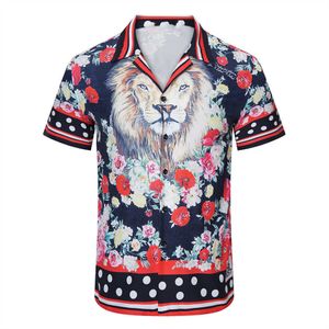 LUXURY 디자이너 셔츠 남성 패션 기하학적 프린트 볼링 셔츠 하와이 꽃 캐주얼 셔츠 남성 슬림 피트 반소매 드레스 아시아 사이즈 M-3XL
