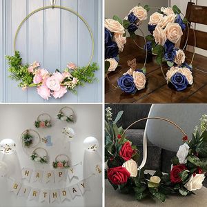 Decorative Flowers Large Metal Floral Hoop Wreath Set Wall Hangings Gold Band Garlands For Wedding Centerpieces Home Decor And Diy Crafts