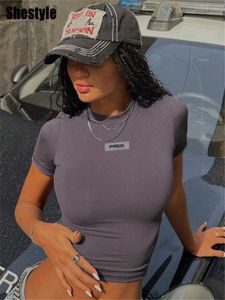 Women's T-Shirt Shestyle Short Sleeve Letter Mini Crop Tops Women Streetwear Tight Sjinny O-Neck Artificial Artistic Casual T-Shirt Tees 2023 P230510