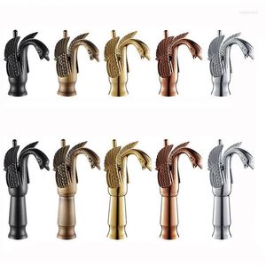 Bathroom Sink Faucets Deck Mounted Carved Art Single Handle Lever Cute Animal Swan Style Basin Faucet Mixer Tap Mzh001