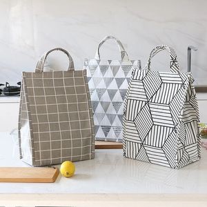 50pcs/lot Reusable Lunch Bag Insulated Lunch Box Canvas Fabric with Aluminum Foil Tote Handbag School Office kids Food Storage