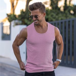 Herrtankstoppar 2023 Mens Stripe Tank Tops Shirt Gym Fitness Vest Sleeveless Manlig casual bodybuilding Sport Man Workout Kläderkläder 230509