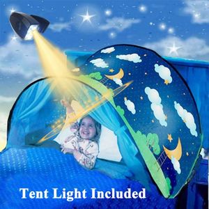 Crib Netting Summer Kids Dream Bed Mosquito Tents With Light Storage Pocket Children Night Sleeping Foldable Pop Up Mattress Tent Playhouse 230510