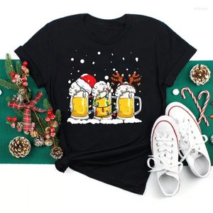 Women's T Shirts Beer Glass Christmas Shirt Women Harajuku Short Sleeve T-shirt Black Casual Unisex Tshirt Tops Drop