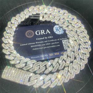 15mm Fine Hip Hop Jewelry Baguette Diamond Men Necklace Sterling Silver Fully VVS Luxury Moissanite Baguette Cuban Link Chain