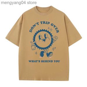 T-shirt da donna Non inciampare in quello che c'è dietro di te Cute Cartoon Sunshine Stampa T-shirt oversize da donna manica corta in cotone estetica Tops T230510