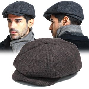 Berets Fashion Wool Tweed Sboy Cap Herringbone Men Men Gatsby Retro British Painters Hat Driver Flat Care Coffee Grey 230509