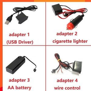 Ny 4 Adapterbil Interiör LED Dekorativ lampa USB -drivrutin Kopplingskontroll 3V Batteri Box Cigarett Drive El Wiring Neon Strip