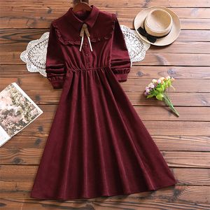 Casual Dresses Mori Girl Elegant Solid Dress Autumn Winter Fashion Long Sleeve Dress for Women 230510