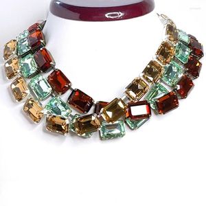 Choker Green Orange Red Square Crystal Necklace Ladies Fashion Party Bankett Koppar Mikro Inlagd Korta bröllop smycken