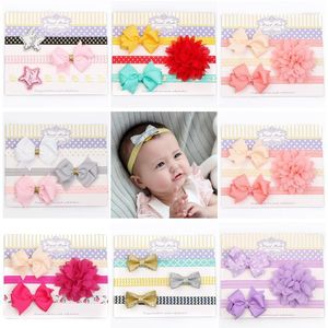 Hårtillbehör 3st/Set Born Girls Pink Flower pannband Silverstjärna Guld Bow Stretch Elastic Hairbands Purple Floral Birthday Head Band