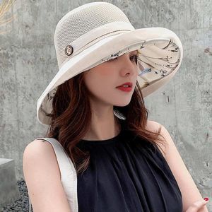 Breda randen hattar kvinnors sol visir upf förpackbar hakband för fiske vandring d88