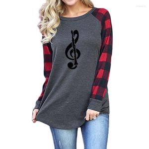 Women's T Shirts Treble Clef Clarinet Band Letter Print Loose T-shirt Women Långärmad T-shirt Musikälskare gåva Spring Autumn Casual Soft